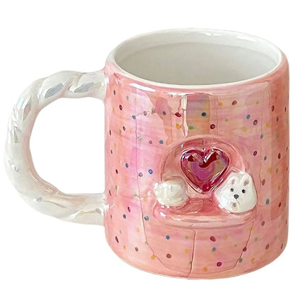 Cute Cartoon Pearlescent Relief Puppy Mug Home High Appearance Level Ceramic Cup Kitchen Creative Couple Breakfast Coffee Cups