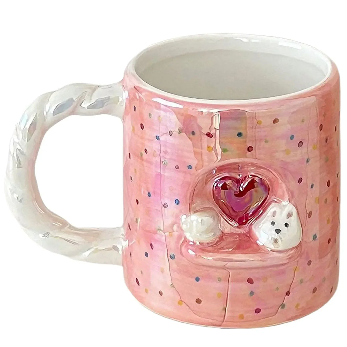 Cute Cartoon Pearlescent Relief Puppy Mug Home High Appearance Level Ceramic Cup Kitchen Creative Couple Breakfast Coffee Cups